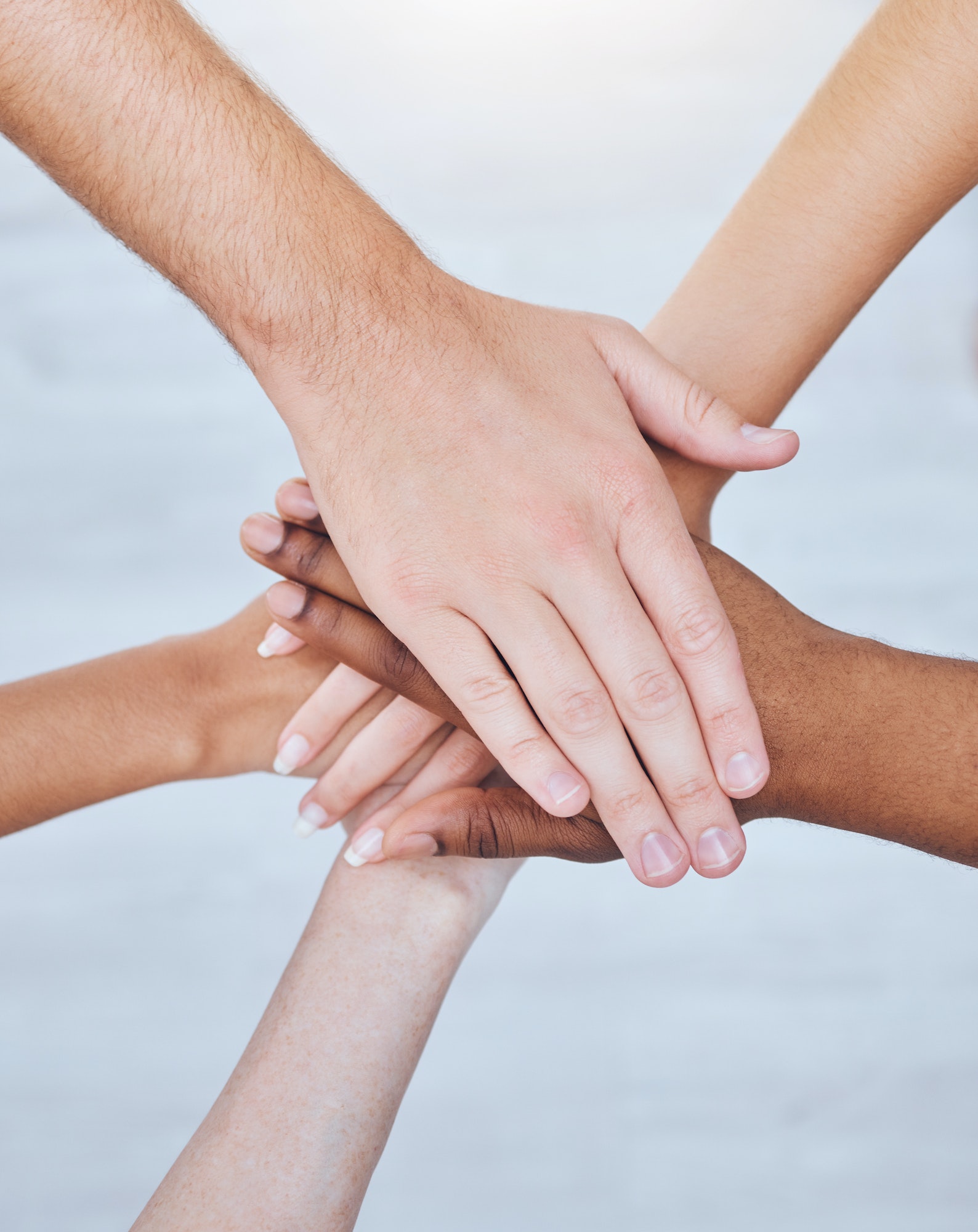 Support hands, solidarity and team building collaboration people together and united. Trust, help a